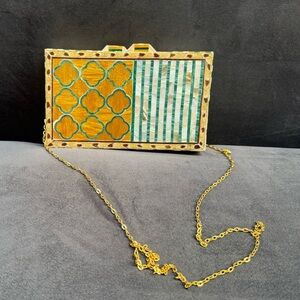 Amzing handmade Egyptian mother of pearl bag with removable gold chain